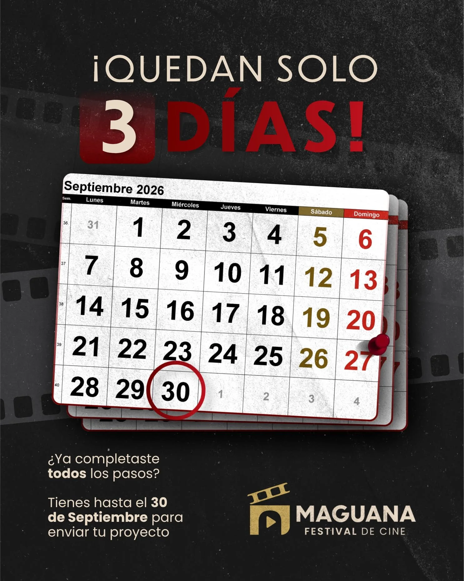 Solo quedan 3 d&iacute;as para que cierre la convocatoria oficial del Festival de Cine Maguana. Si ya tienes tu historia escrita, tu cortometraje editado o tu largometraje listo, este es el momento de revisar que no te falte ning&uacute;n documento n