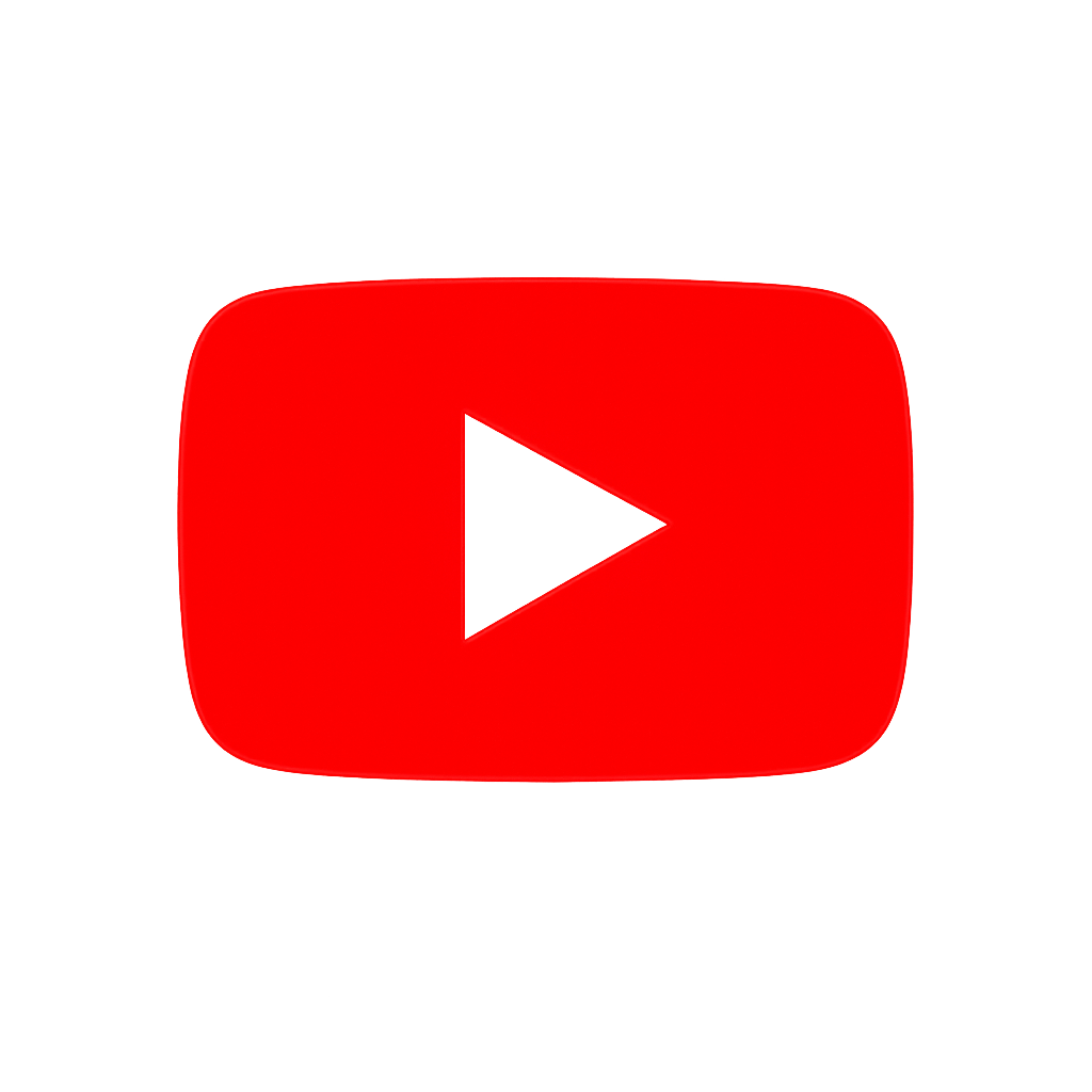 Red YouTube play button icon with a black outline on a white background.