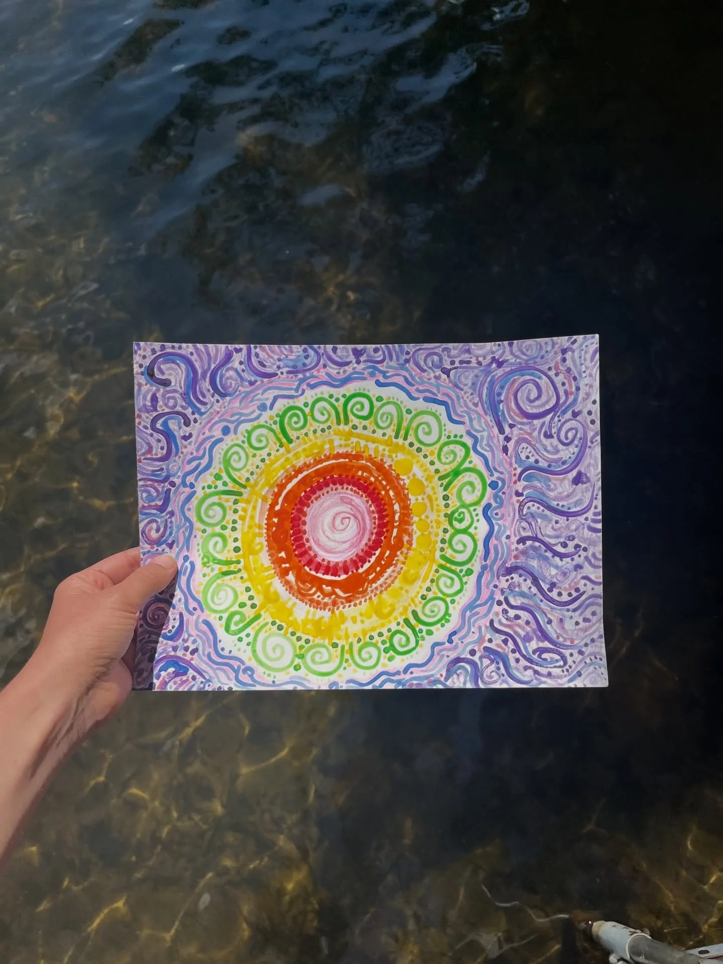 Last night in a healing session I had seen in my mind&rsquo;s eye a rainbow of healing that formed in concentric circles and radiated from the inside out. So this was what I painted while on the dock with Mom and Amara 🌈

&ldquo;Rainbow Healing&rdqu