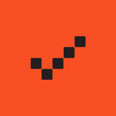 A graphic of five black squares arranged in a diagonal tick pattern on an orange background.