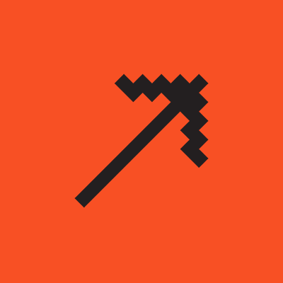Black pixelated up pointing arrow icon on an orange background.
