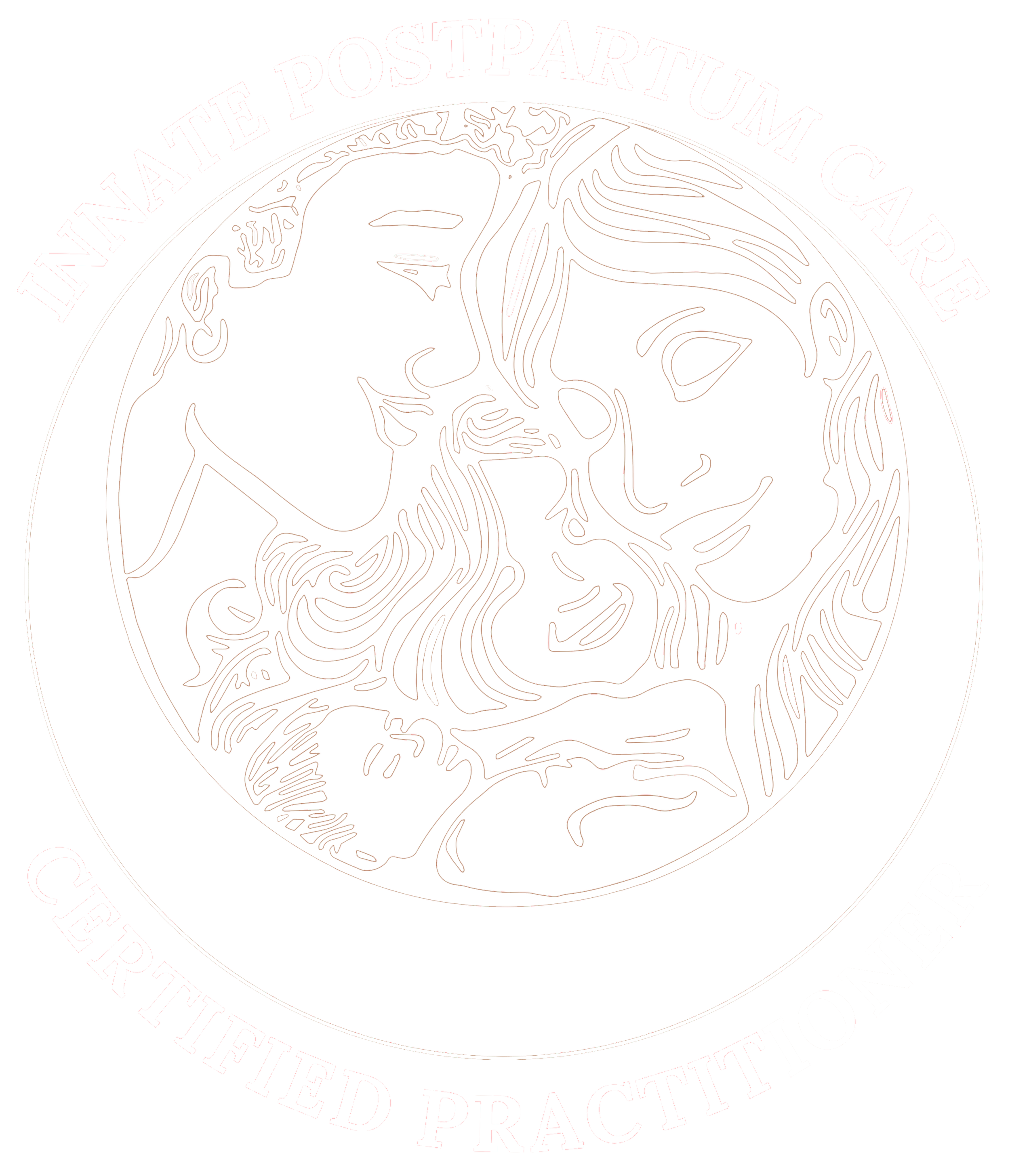 Seal with a skeleton hand and a human face, with surrounding text that reads 'Intelligent Postpartum Care Certified Practitioners'.