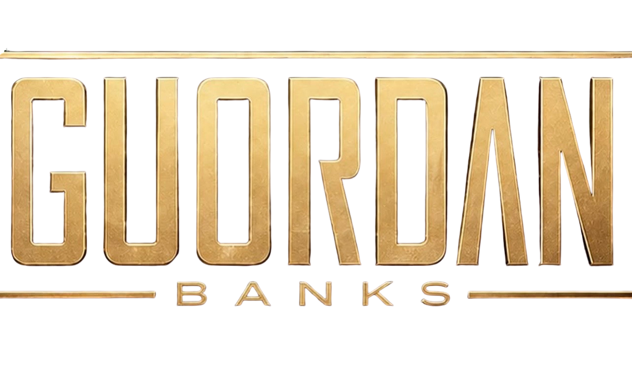 Logo of Goodran Banks in gold letters on a brown background.