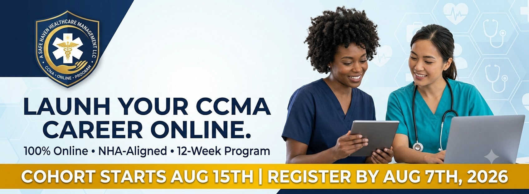 Logo for Medical assistant course starting August 9th 2026.