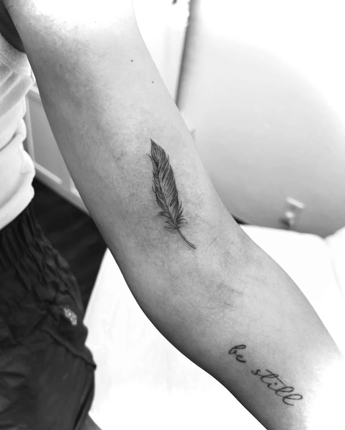 Fine Line Tattoo - feather tattoo