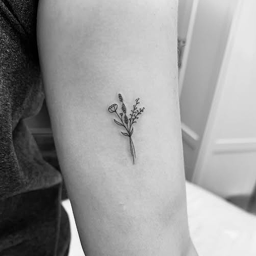 Fine Line Tattoo - tiny bouquet arm tattoo