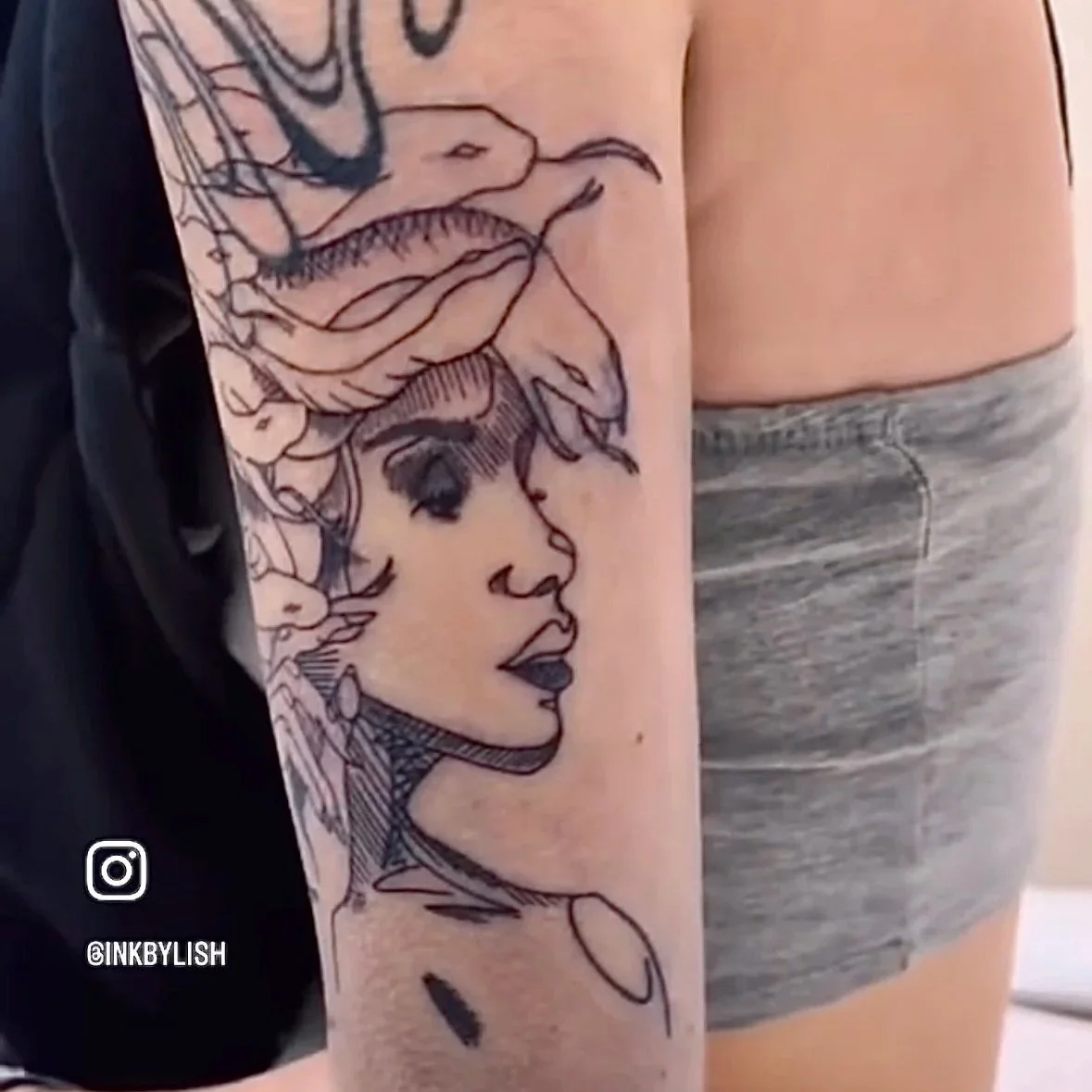 Fine Line Tattoo - sketch style medusa tattoo