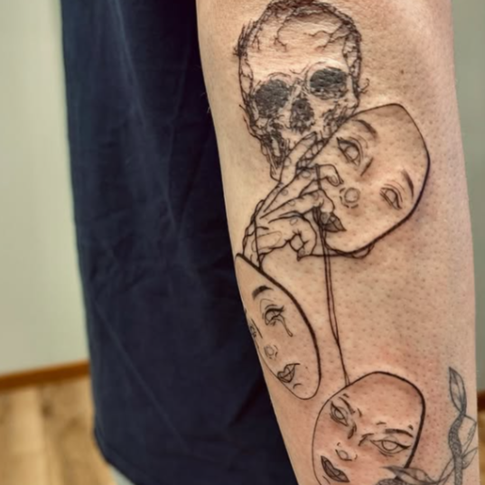 Fine Line Tattoo - sketch masks skeleton tattoo