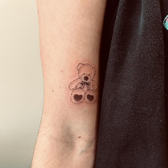 Fine Line Tattoo - teddy bear tattoo