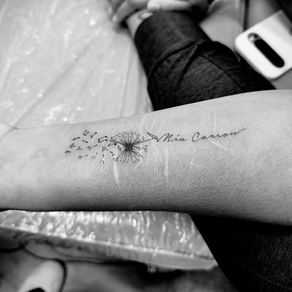 Fine Line Tattoo - dandelion tattoo