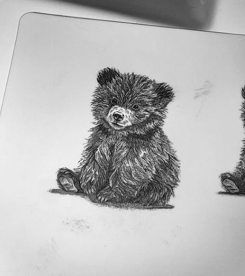 Fine Line Tattoo - bear cub realistic tattoo
