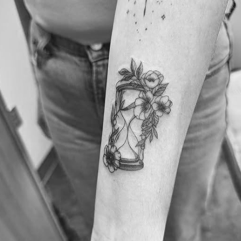 Fine Line Tattoo - hour glass forearm tattoo