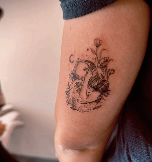 Fine Line Tattoo - book lovers arm tattoo