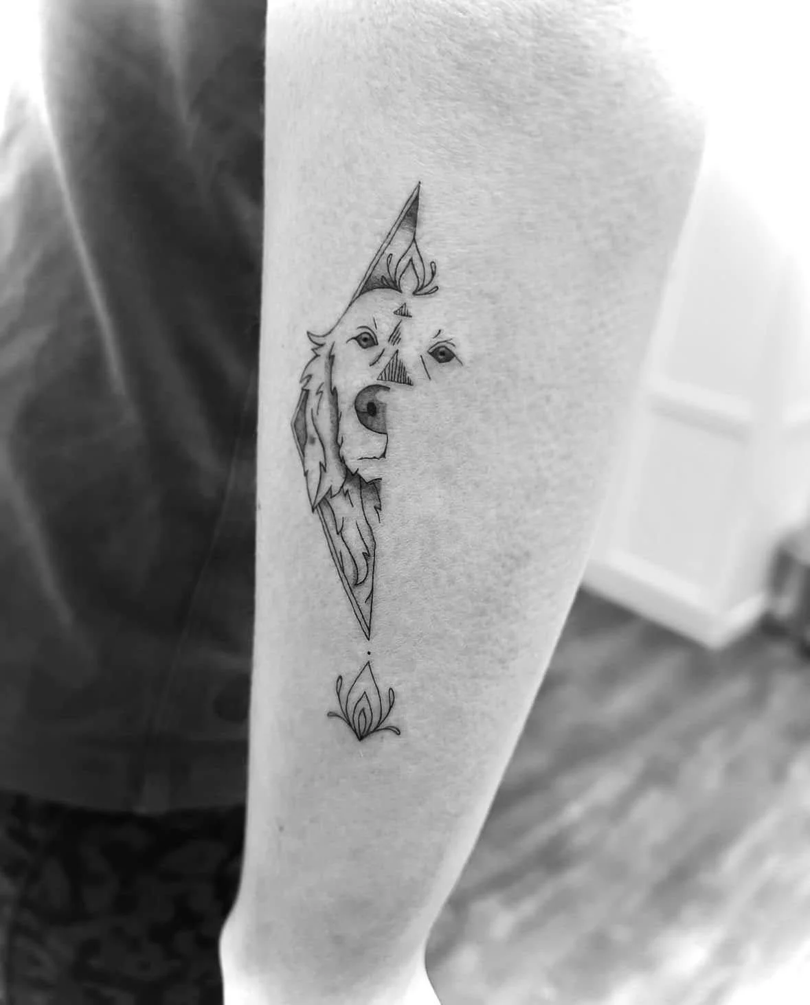 Fine Line Tattoo - geometric dog lovers tattoo