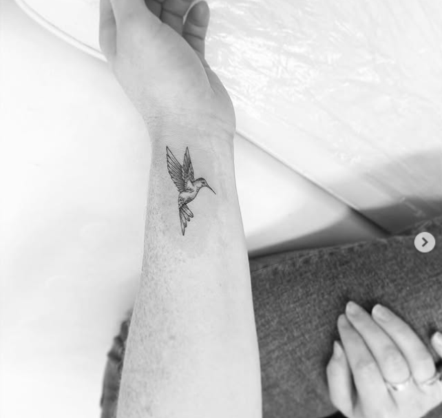 Fine Line Tattoo - tiny hummingbird tattoo