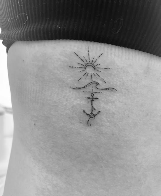 Fine Line Tattoo - ocean design rib tattoo