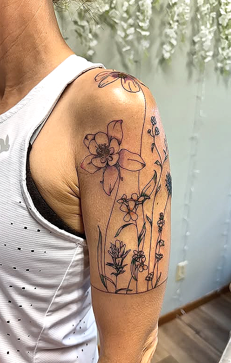Color pop fine line tattoos in Ohio