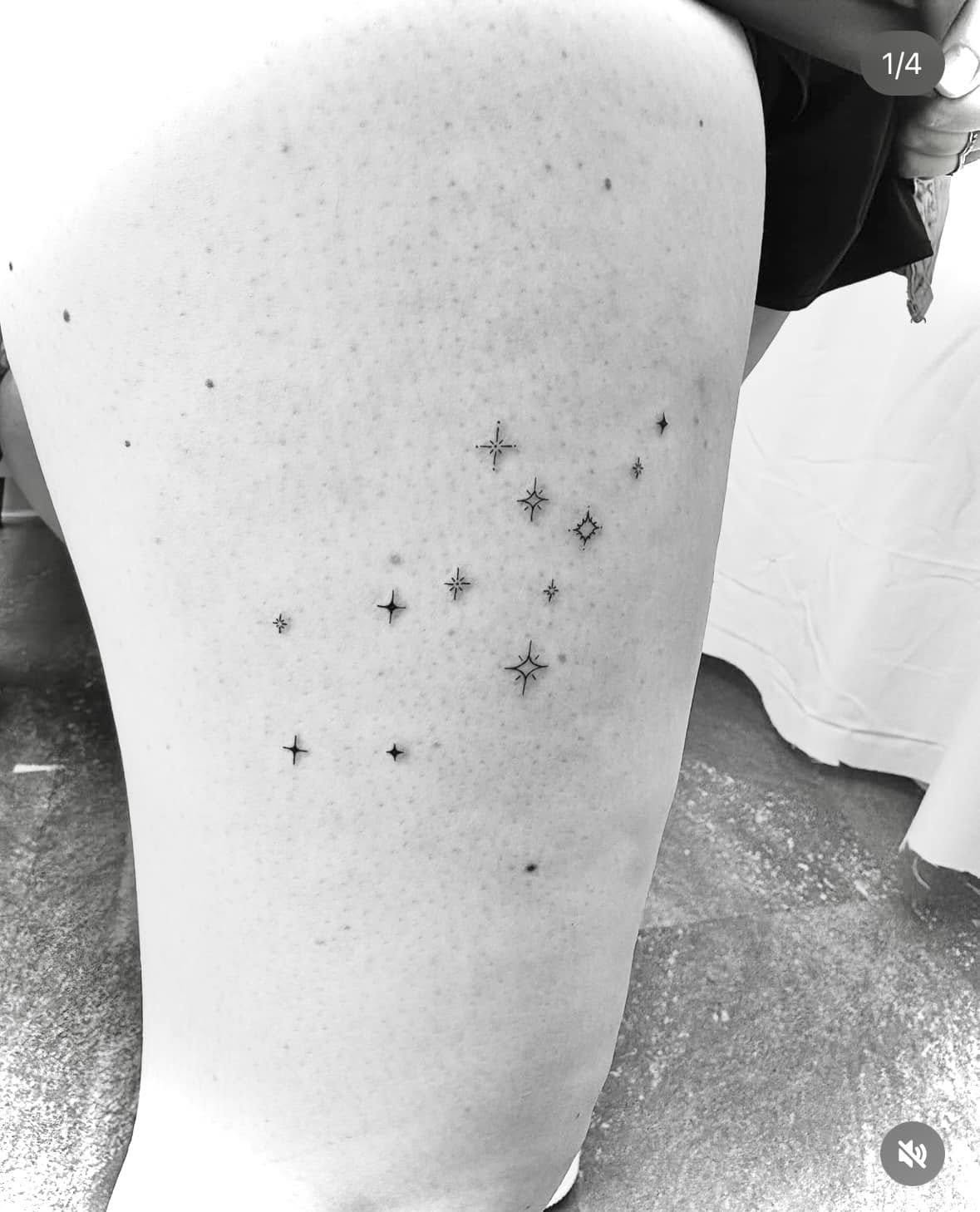 Fine Line Tattoo - stars thigh tattoo