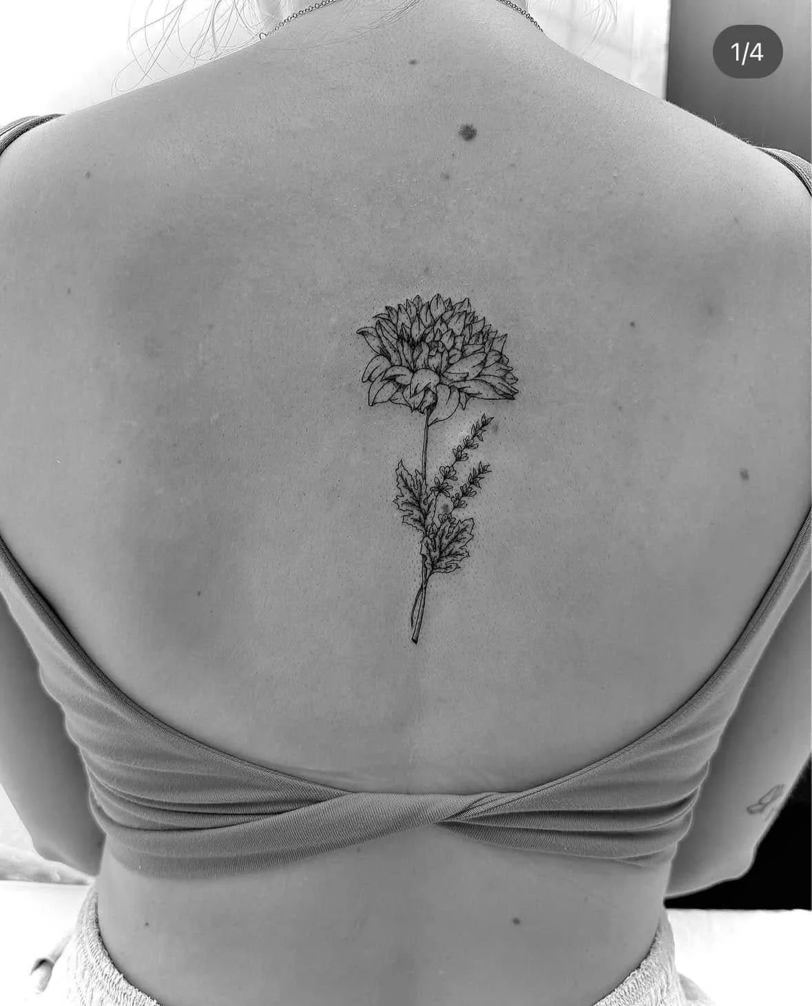 Fine Line Tattoo - floral spine tattoo