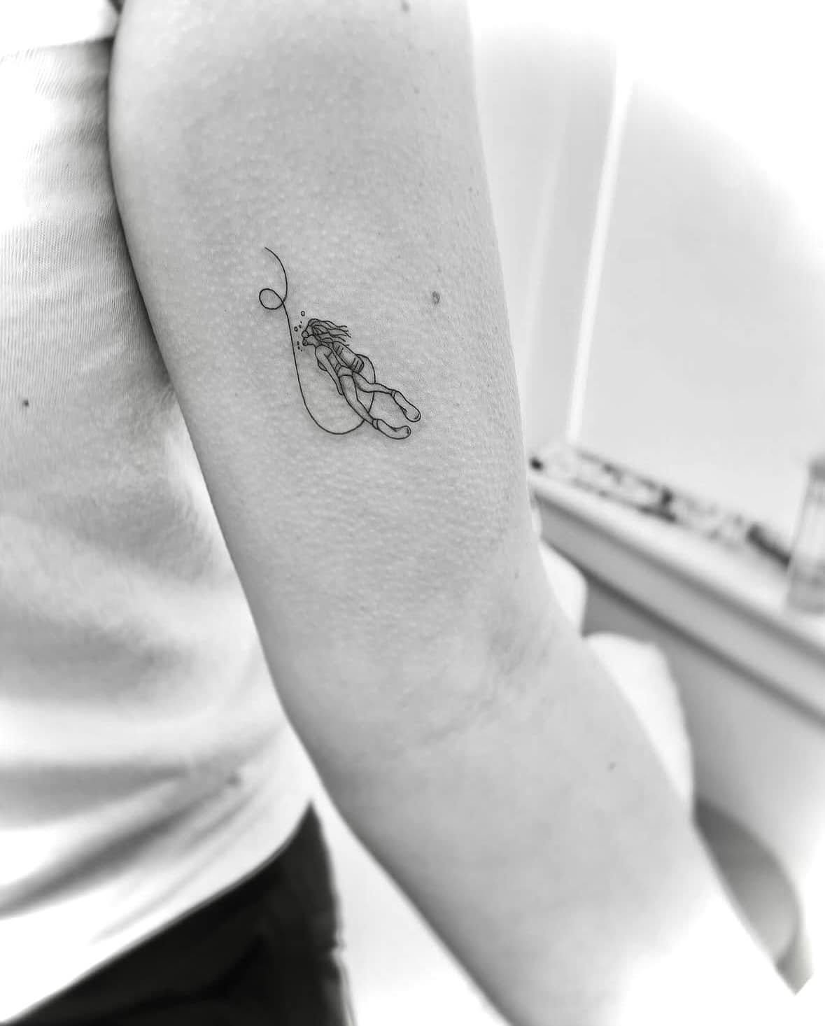 Fine Line Tattoo - scuba diver tattoo