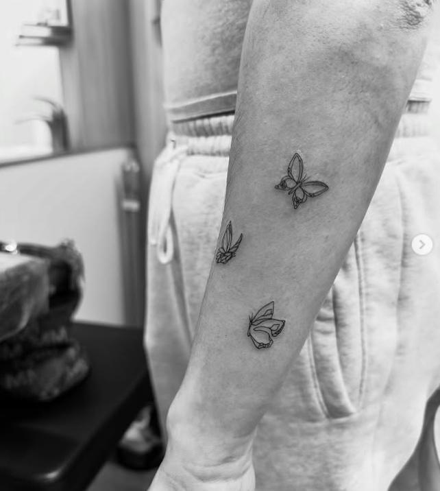 Fine Line Tattoo - single line butterflies tattoo