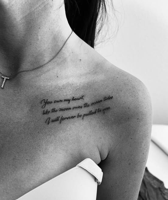 Fine Line Tattoo - poetry collar bone tattoo