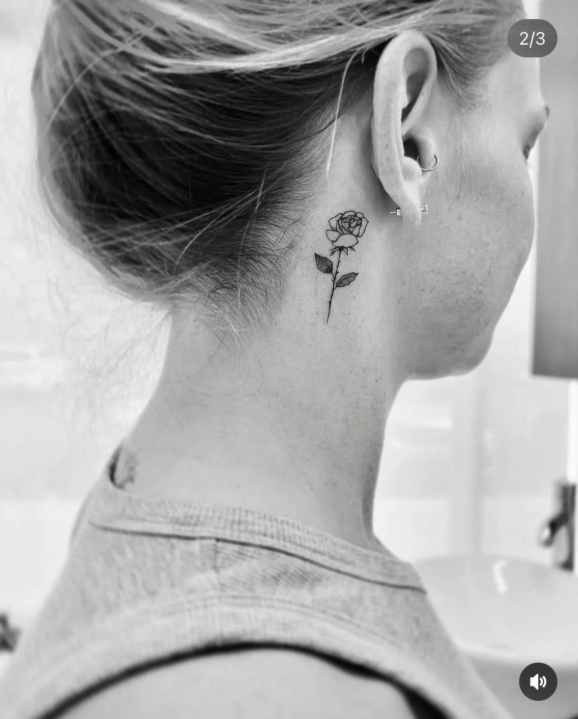 Fine Line Tattoo - tiny rose behind the ear tattoo