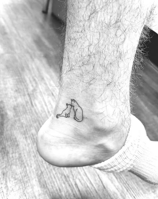 Fine Line Tattoo - cat lovers ankle tattoo