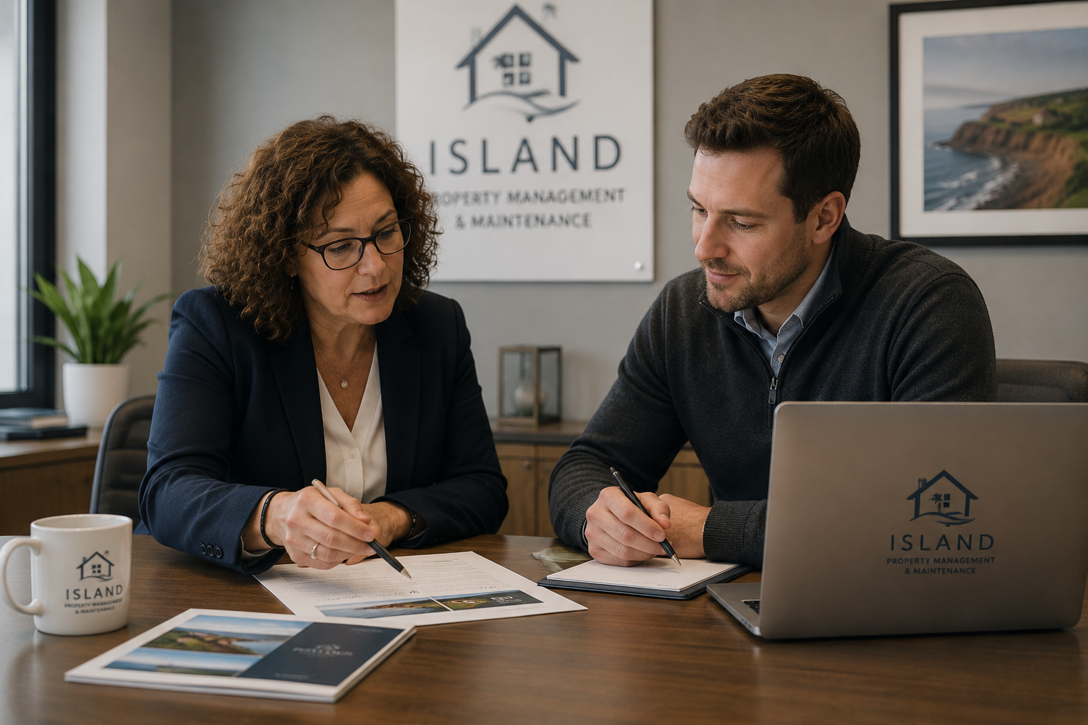 “Island Property Protection team members reviewing property oversight and maintenance plans in Prince Edward Island”