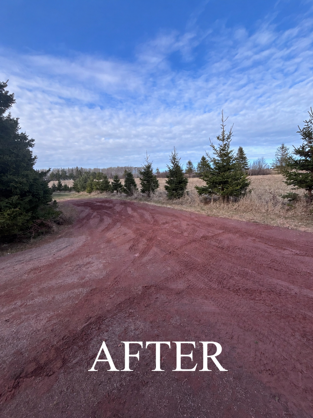 “After photo of restored rural PEI property lane following grading and access improvement work”