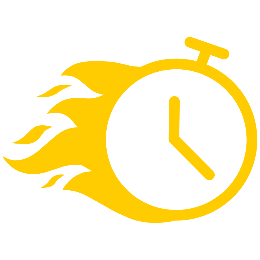Un logo représentant une montre avec des ailes de feu devant un fond noir, symbolisant la rapidité ou la vitesse.