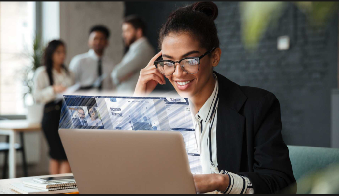 Junior Professional engaging in online content during virtual training.