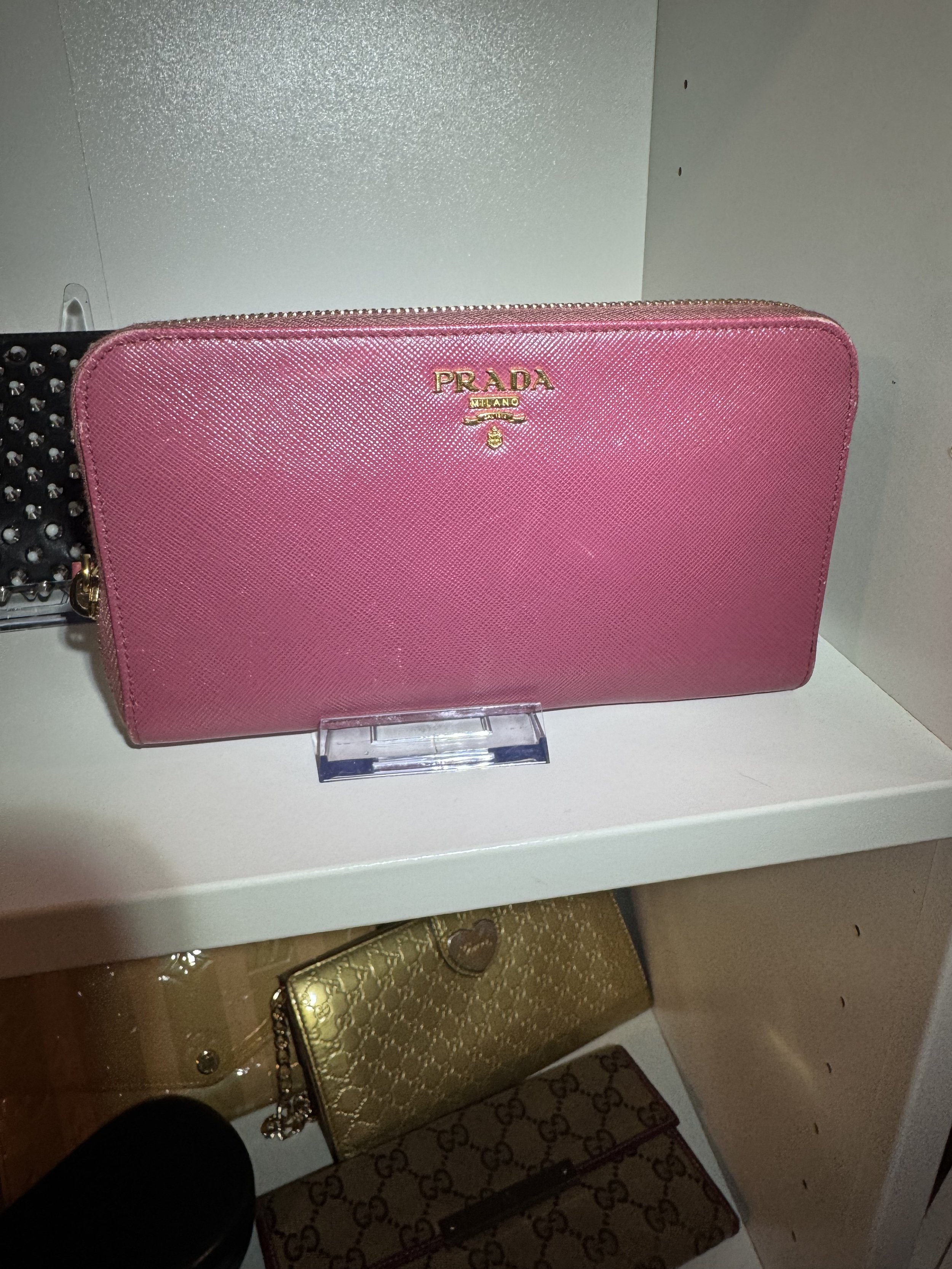 Prada Zippy Leather Saffiano Rose Wallet