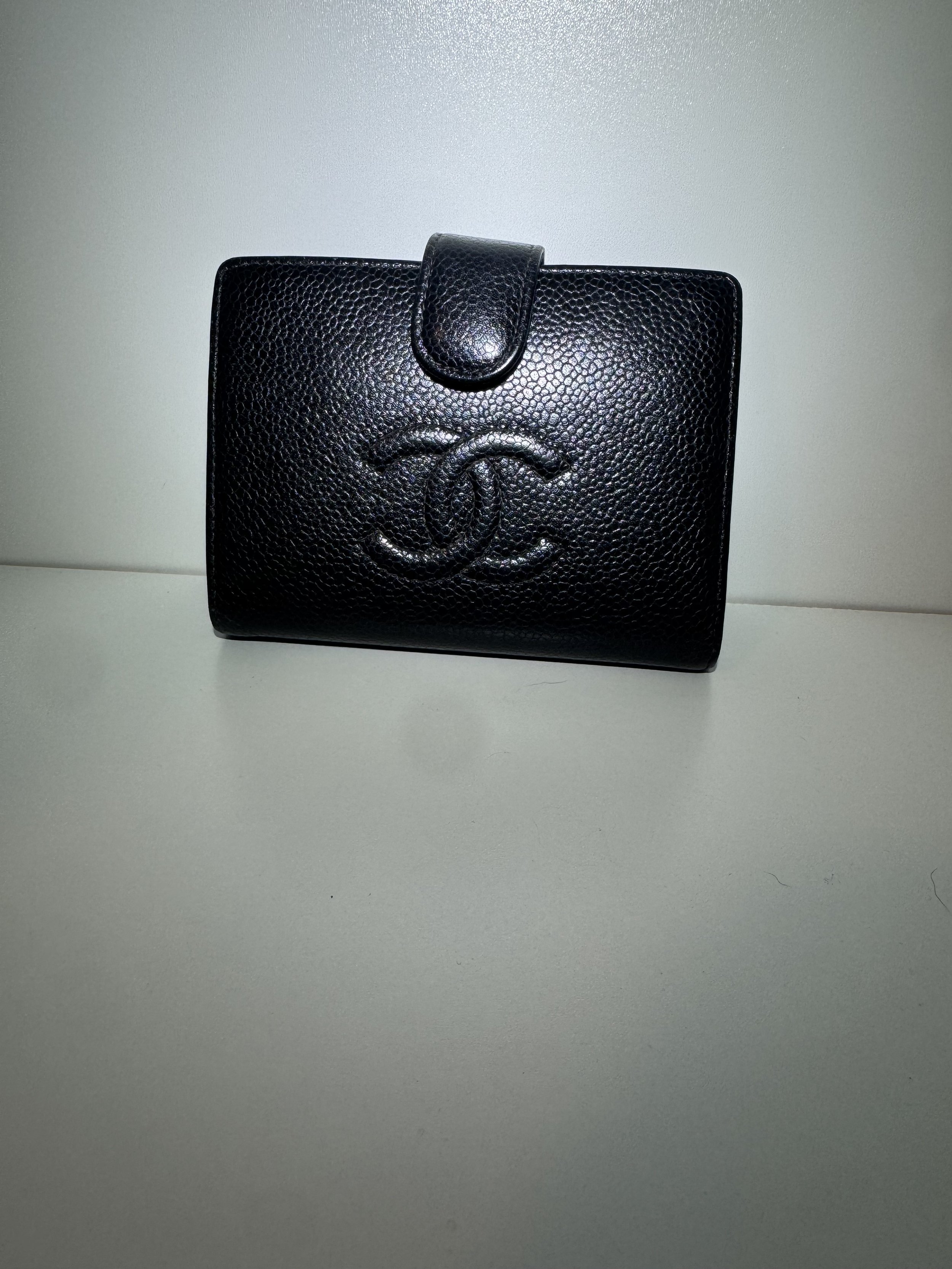 Chanel 1/2 Black Cavier Leather Snap Wallet