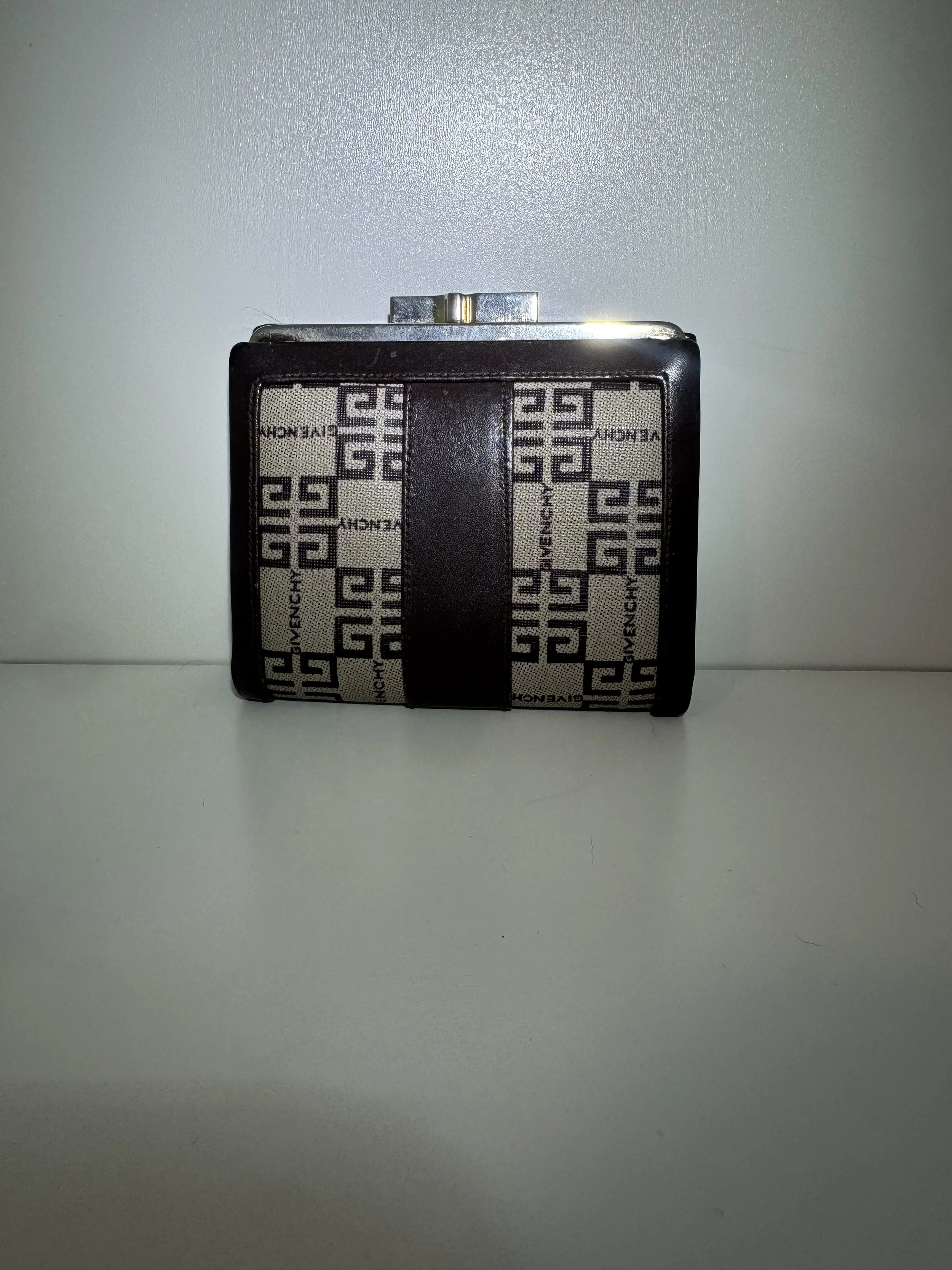 Givenchy Espresso Brown Leather and Canvas 1/2 Wallet