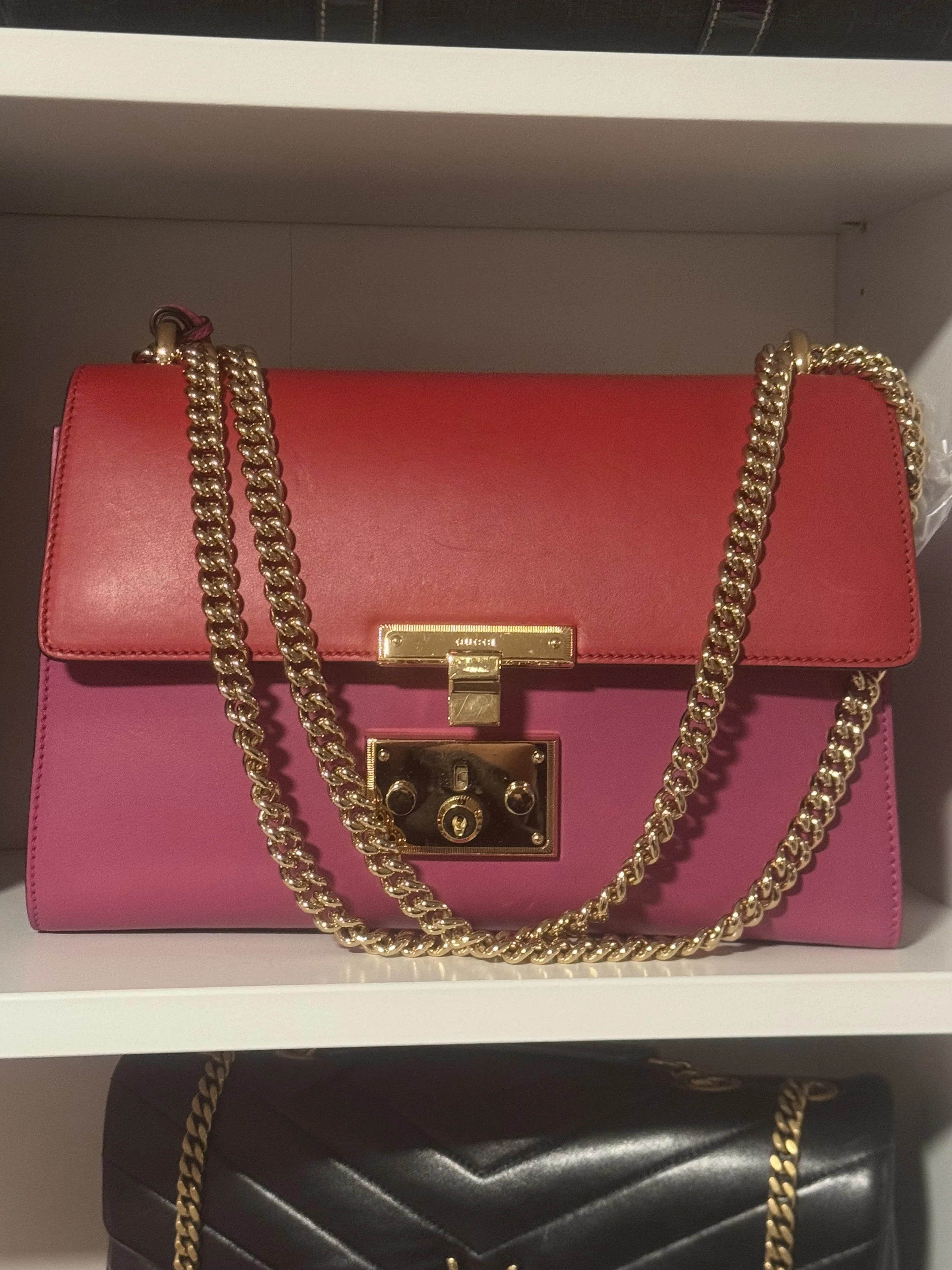 Gucci Pink Bicolor Leather Padlock Shoulder Bag
