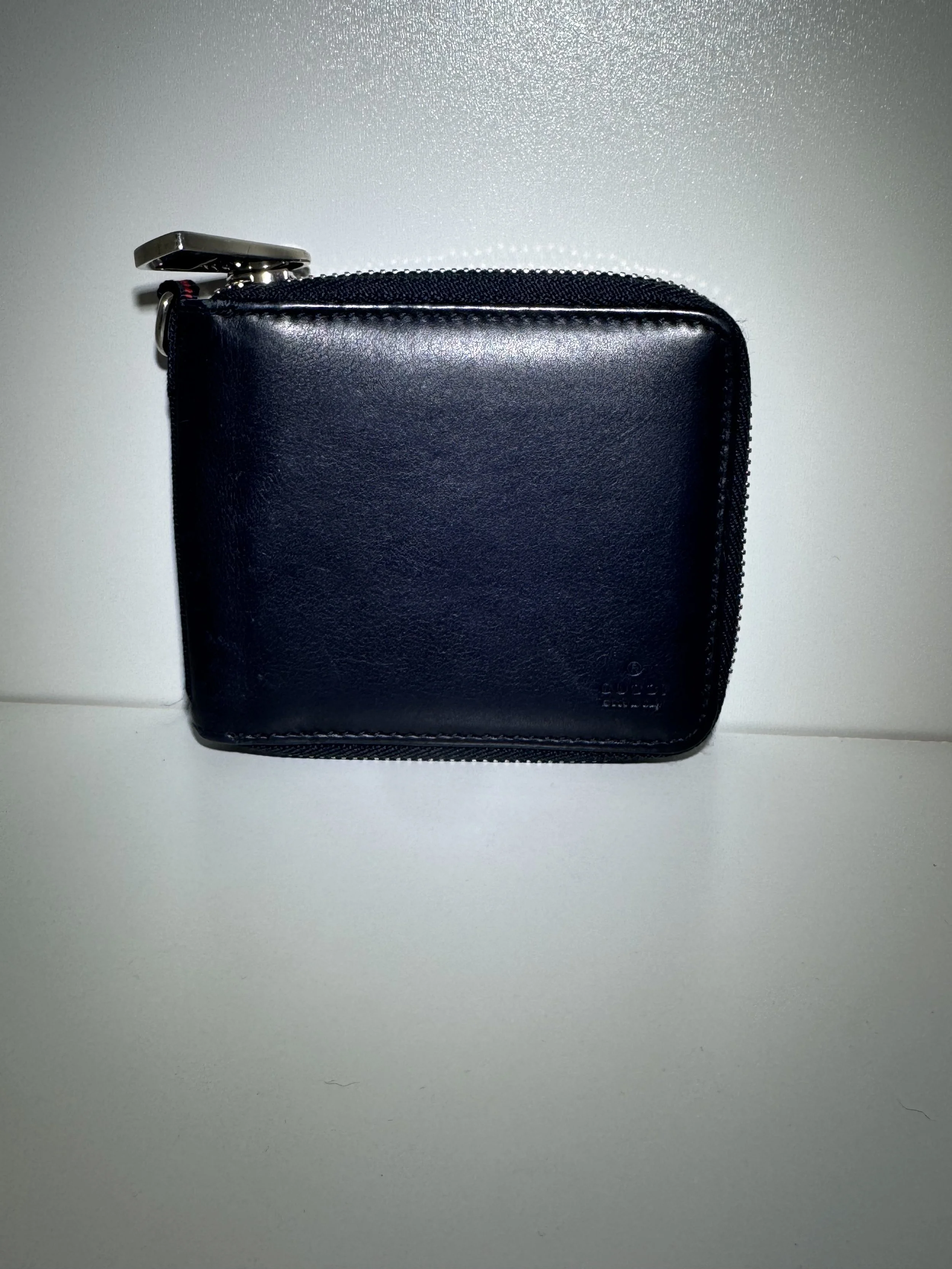 Gucci Navy Blue bifold 1/2 wallet with silver hardware