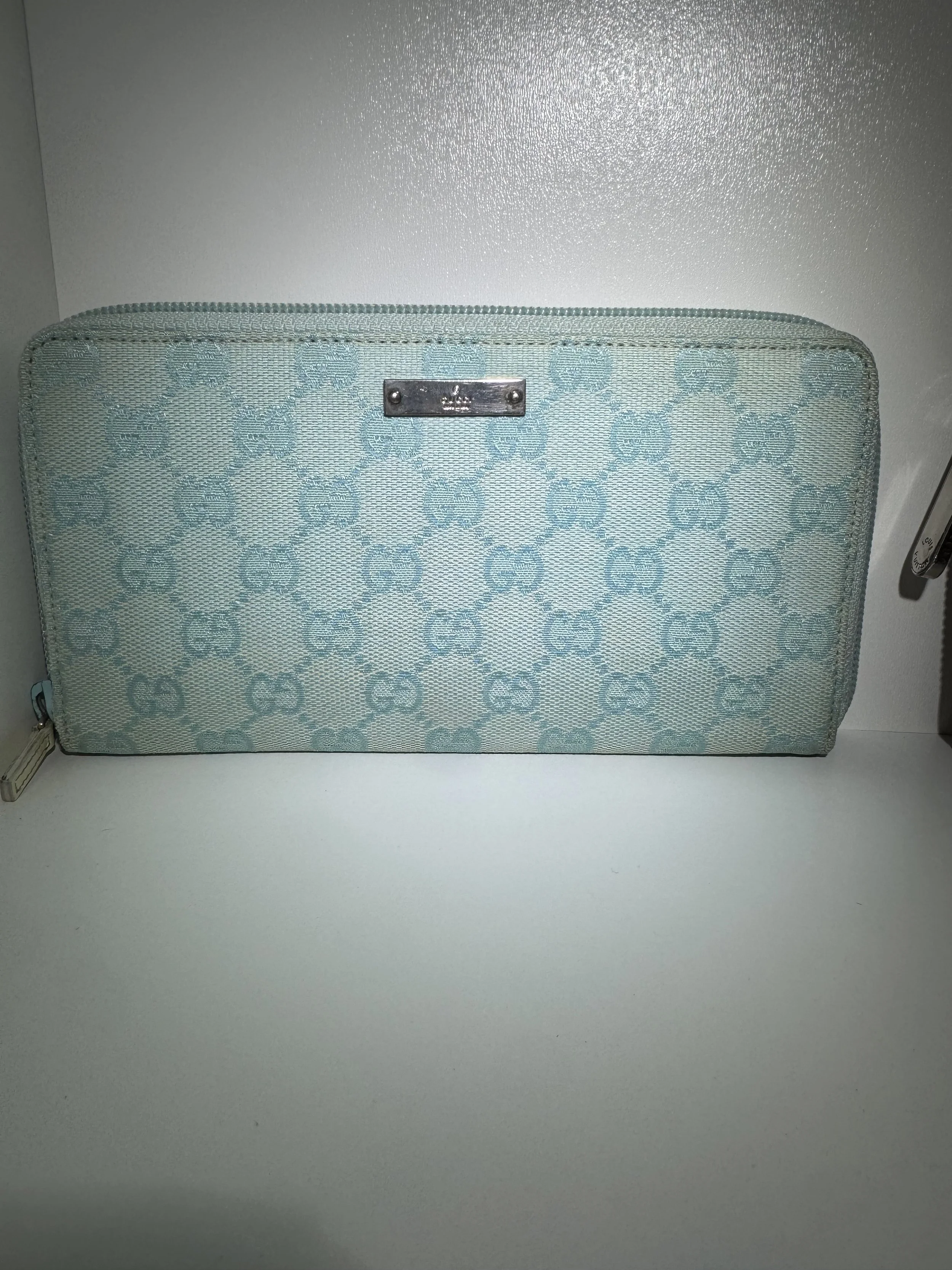 Vintage Gucci Teal Canvas  Zippy Wallet