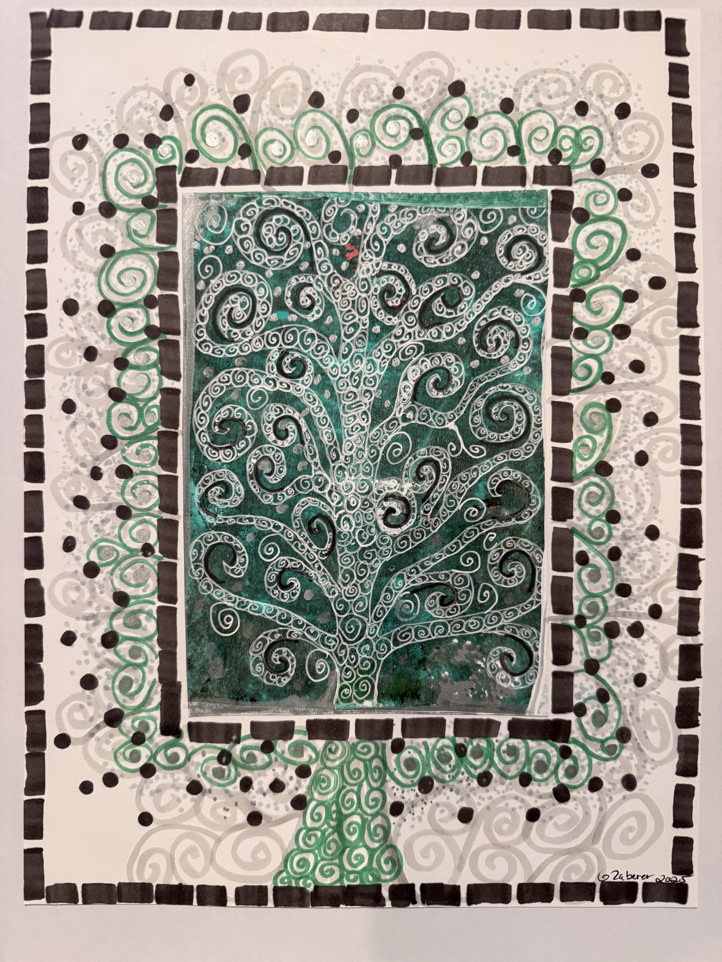 Tree of Life Spiral (teal and silver) 11x14 framed 