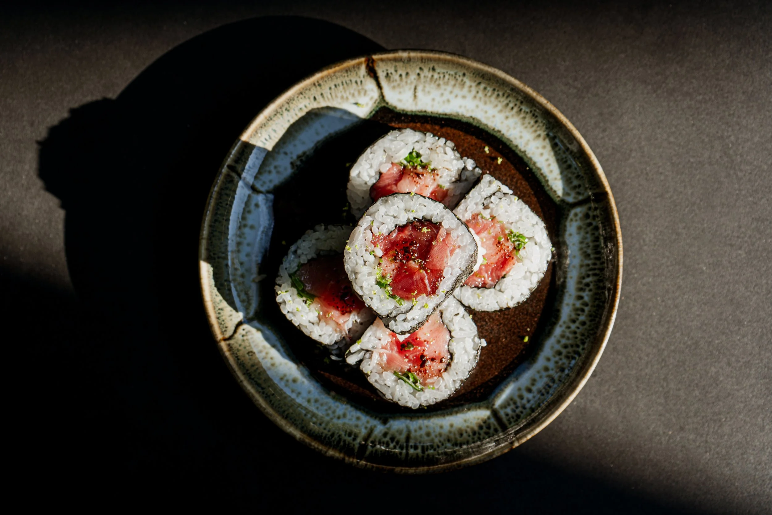 Omakase roll prepared with bluefin tuna, chutoro, and otoro at REMU Tulum.