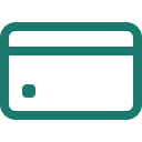 A simple icon of a credit card with a magnetic strip at the top and a small rectangle at the bottom left.