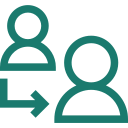 Icon of a person with a downward arrow pointing to another person, indicating a user change or transfer.