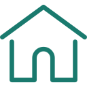Icon of a house with a pitched roof and an arched door