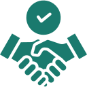 Two hands shaking, symbolizing agreement or partnership.
