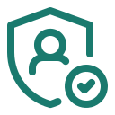 A teal shield icon with a user silhouette and checkmark, representing security or verified user status.