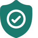 A shield icon with a check mark in the center, symbolizing security or protection.