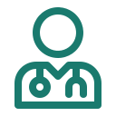Outline of a person wearing a doctor's coat with a stethoscope