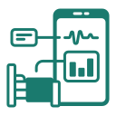 Medical monitor displaying vital signs, connected to medical equipment