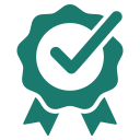 A badge or award ribbon with a checkmark inside a circle