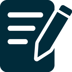 Icon of a notepad with lines of text and a pencil